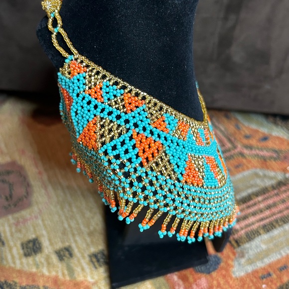 Geometric Huichol Necklace Beaded Collar Style - Picture 2 of 6